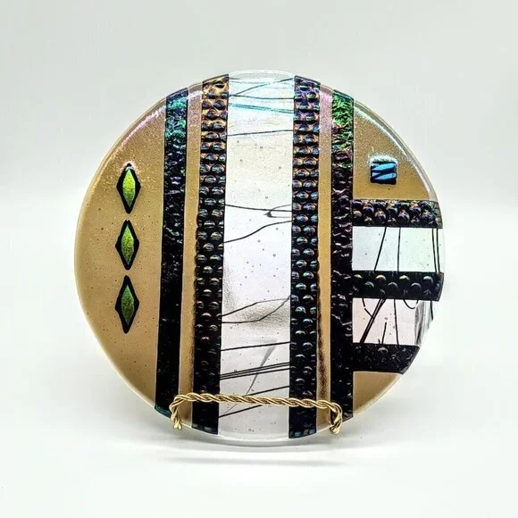 Dichroic Iridescent 8-Inch Round Glass Trivet